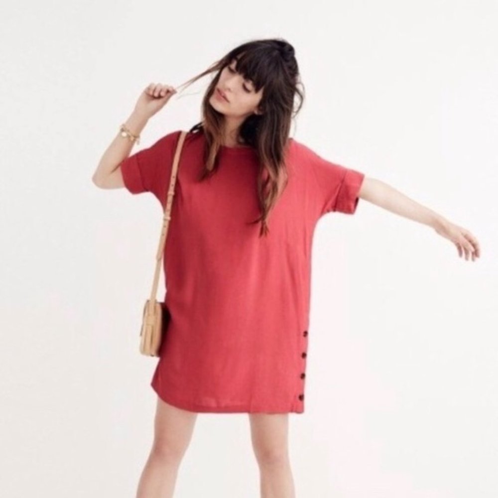 Madewell Journal Side button Tee Dress in Berry